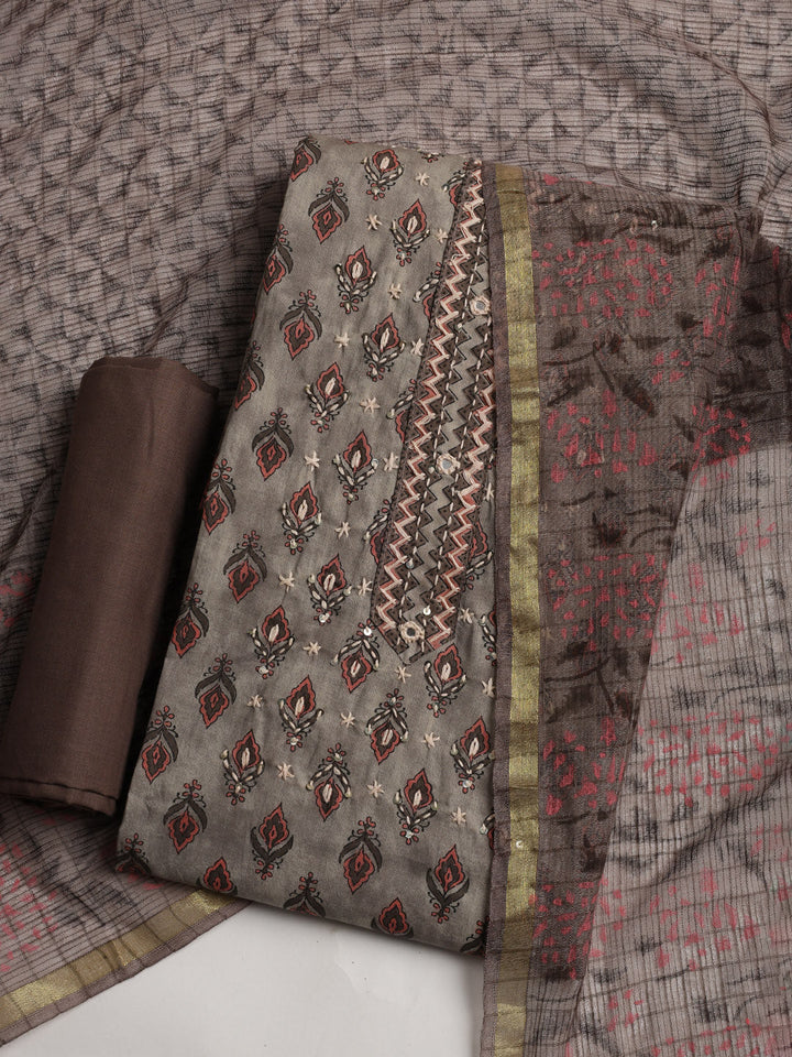 Printed Cotton Blend Unstitched Suit With Dupatta