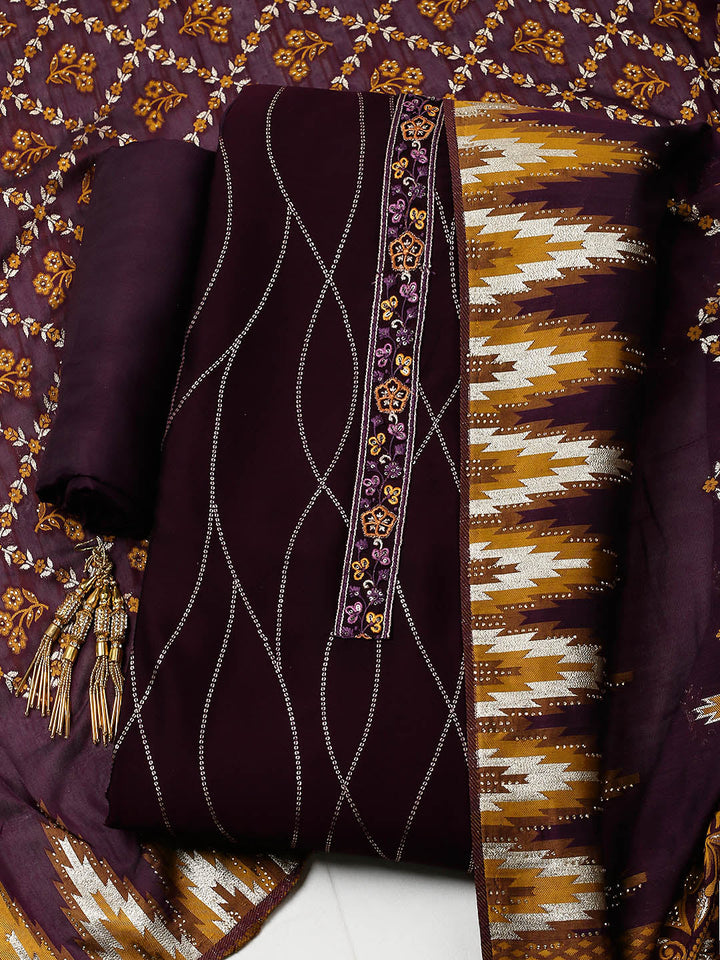 Embroidered Georgette Unstitched Suit With Pant &amp; Dupatta