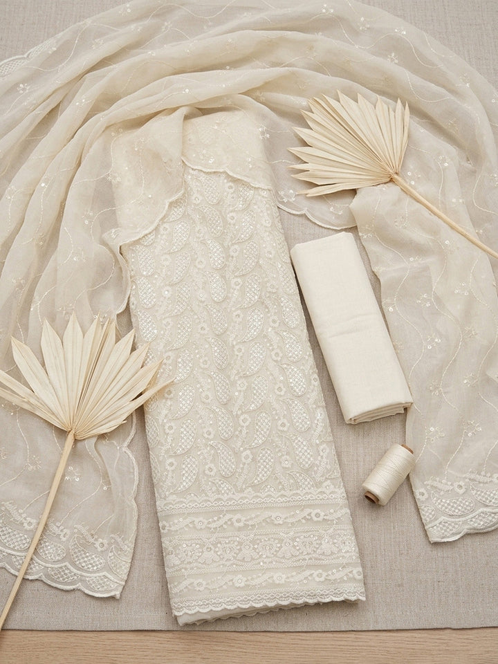 Embroidered Georgette Unstitched Suit With Pant &amp; Dupatta