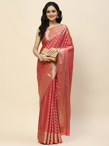 Zari Border Booti Woven Crepe Saree