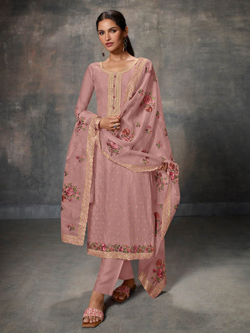 Neck Embroidered Organza Unstitched Suit Piece With Dupatta