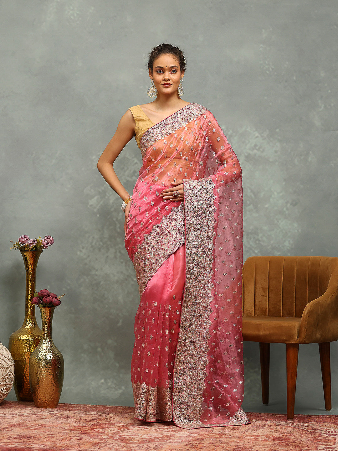 Zari Embroidered Organza Saree