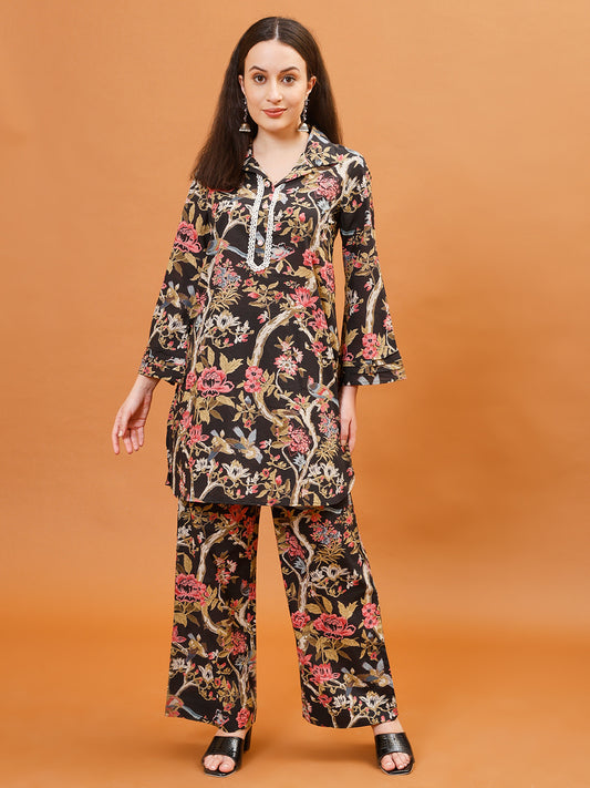 Digital Printed Cotton Blend Kurta With Pants