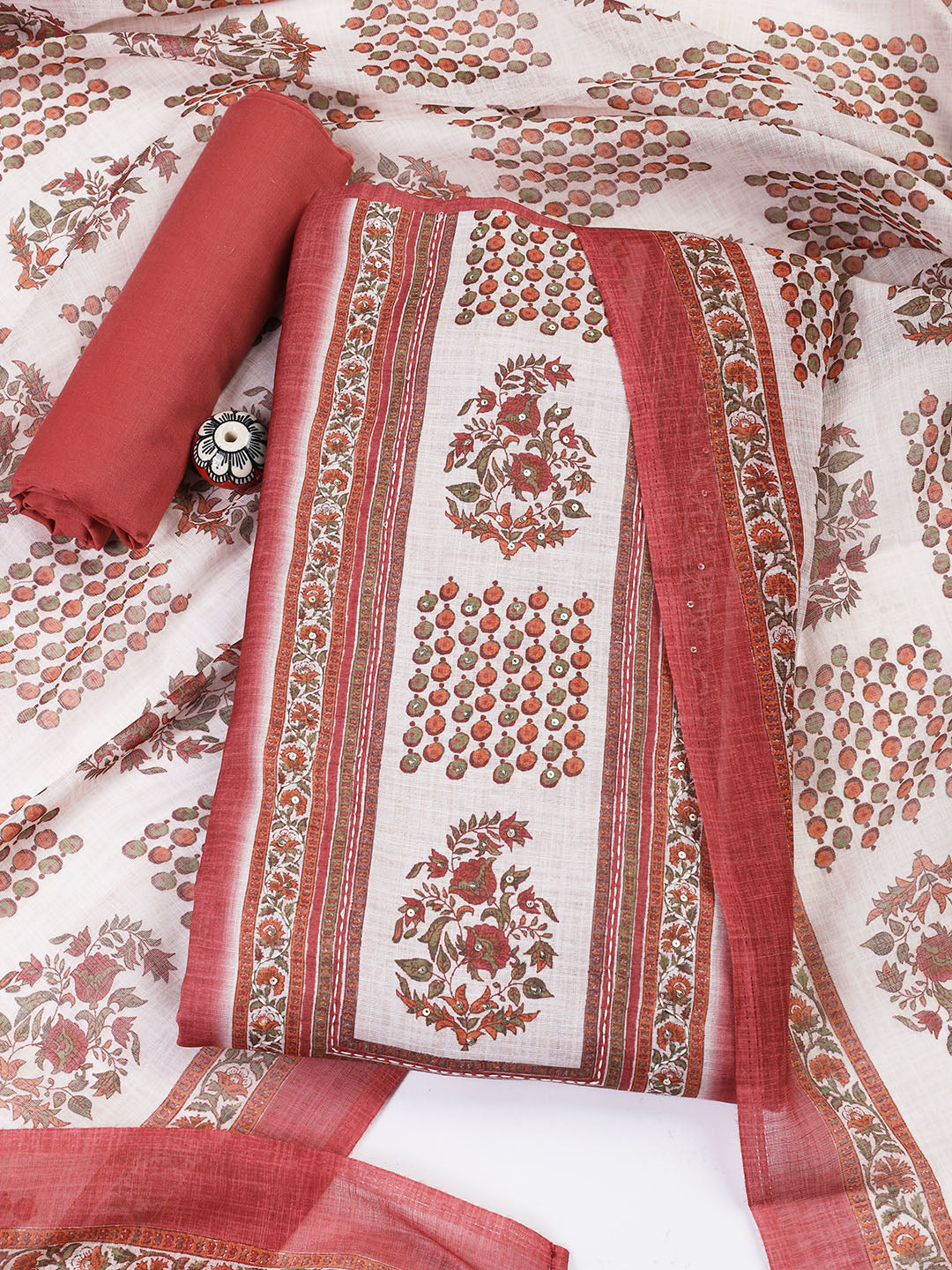 Printed Chanderi Unstitched Suit With Dupatta