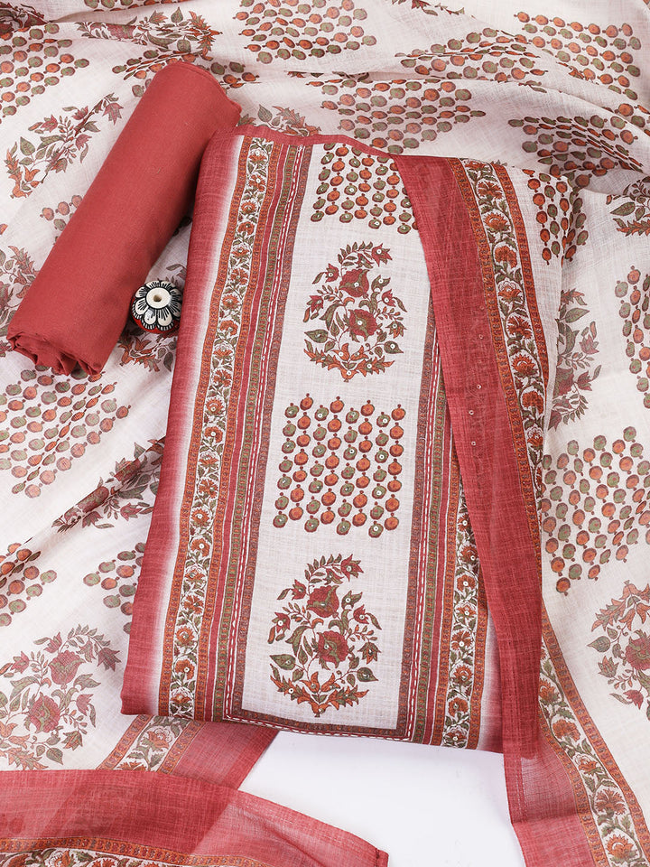 Printed Chanderi Unstitched Suit With Dupatta
