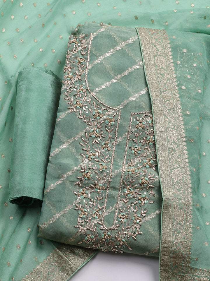 Embroidered Chanderi Unstitched Suit With Dupatta