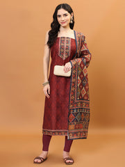 Printed Chanderi Unstitched Suit Piece With Dupatta