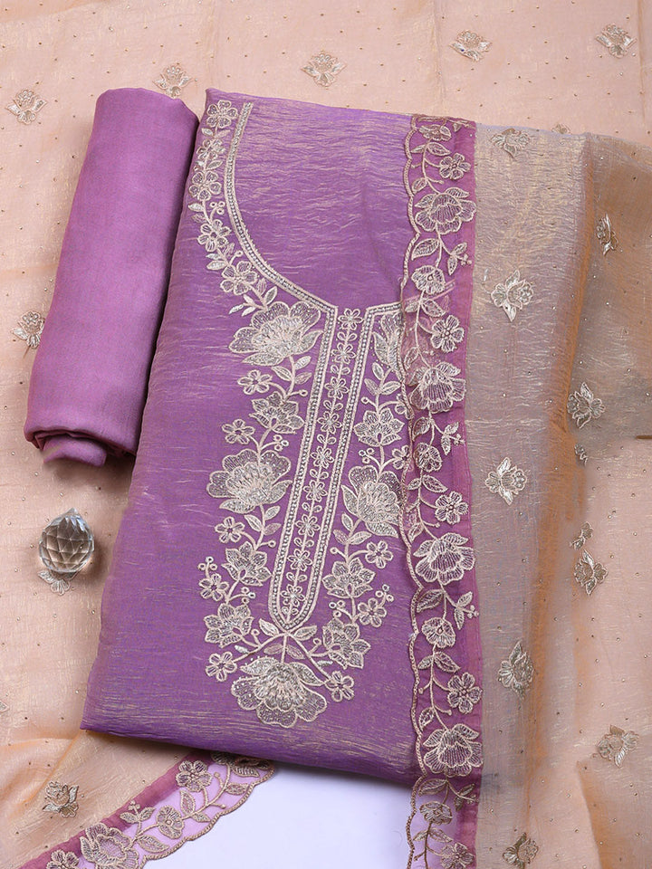 Embroidered Tissue Unstitched Suit With Pant &amp; Dupatta