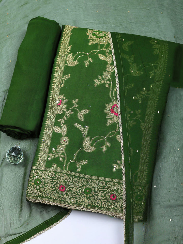Woven Design Chanderi Unstitched Suit With Pant &amp; Dupatta