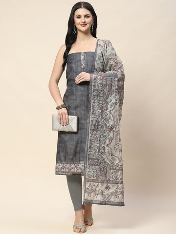 Kantha Work Printed Chanderi Unstitched Suit Piece With Dupatta