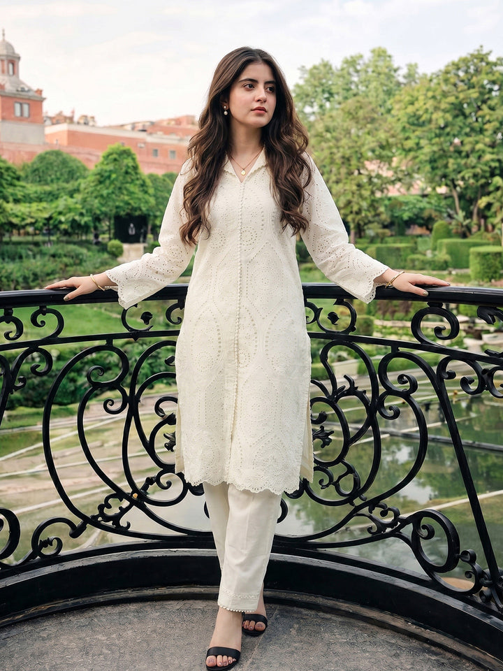 Embroidered Cotton Blend Kurta Set