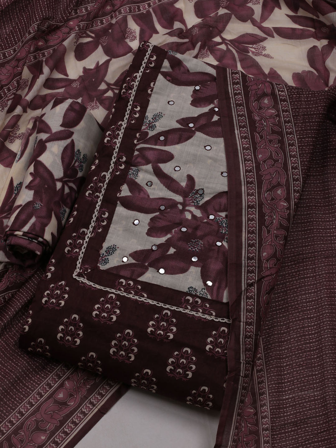 Printed Cotton Blend Unstitched Suit With Dupatta