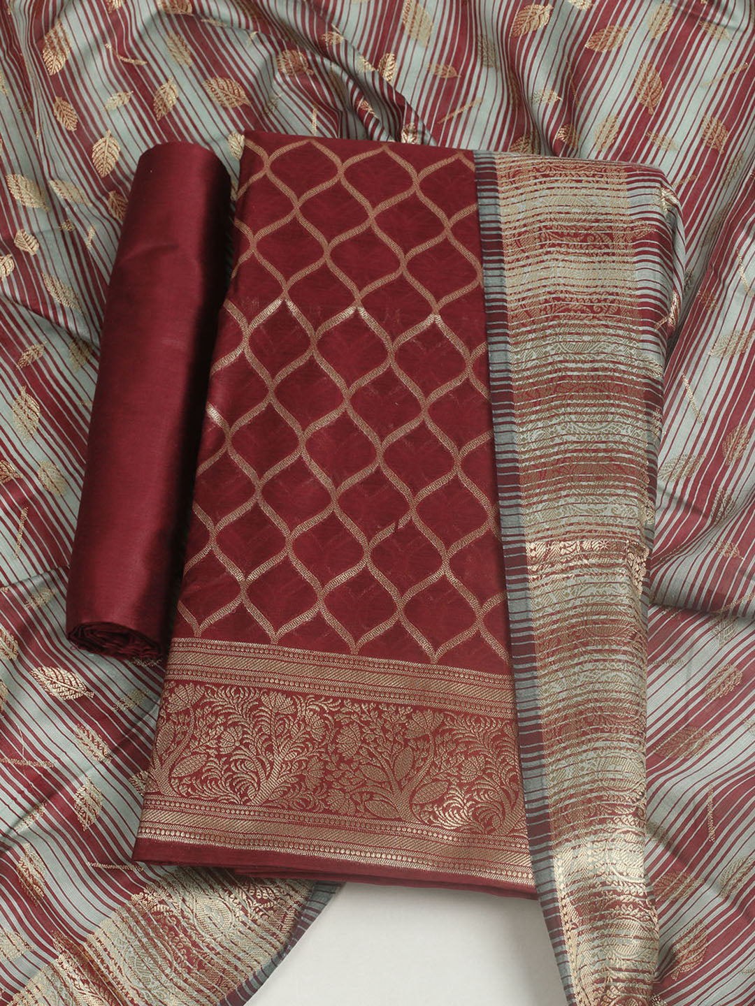 Woven Design Chanderi Unstitched Suit With Pant &amp; Dupatta