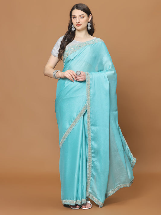 Zari Border Booti Georgette Woven Saree