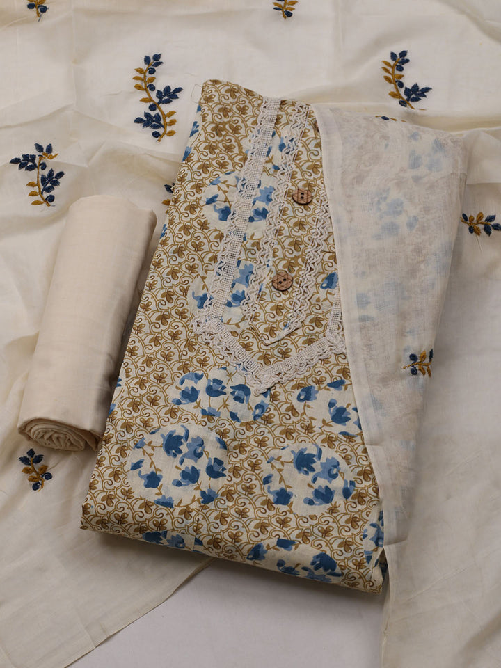 Printed Cotton Blend Unstitched Suit With Dupatta