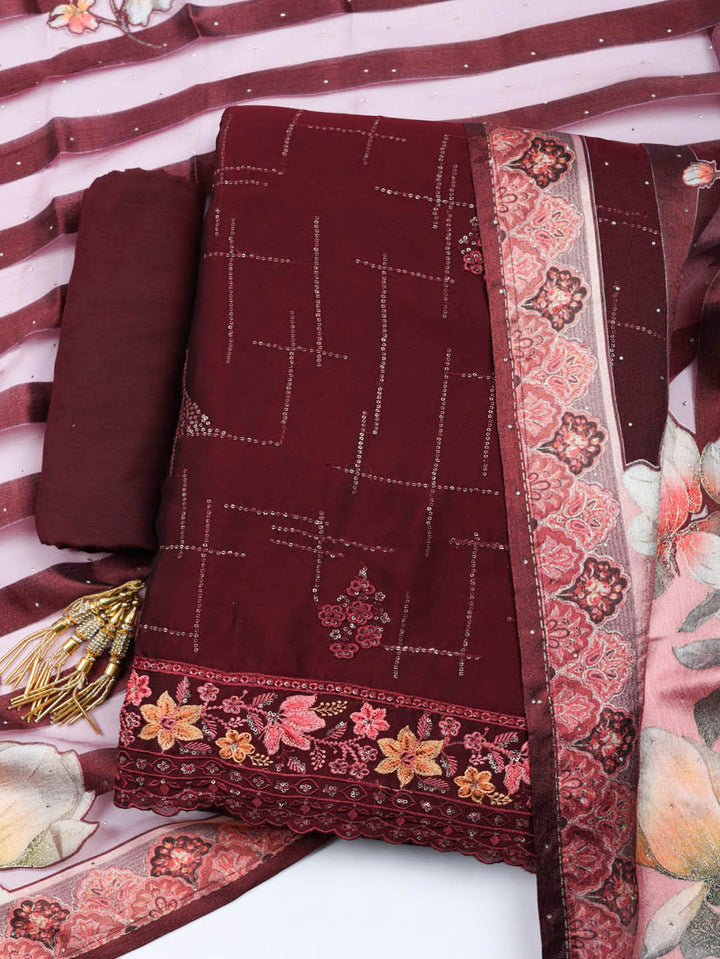 Woven Design Georgette Unstitched Suit With Pant &amp; Dupatta