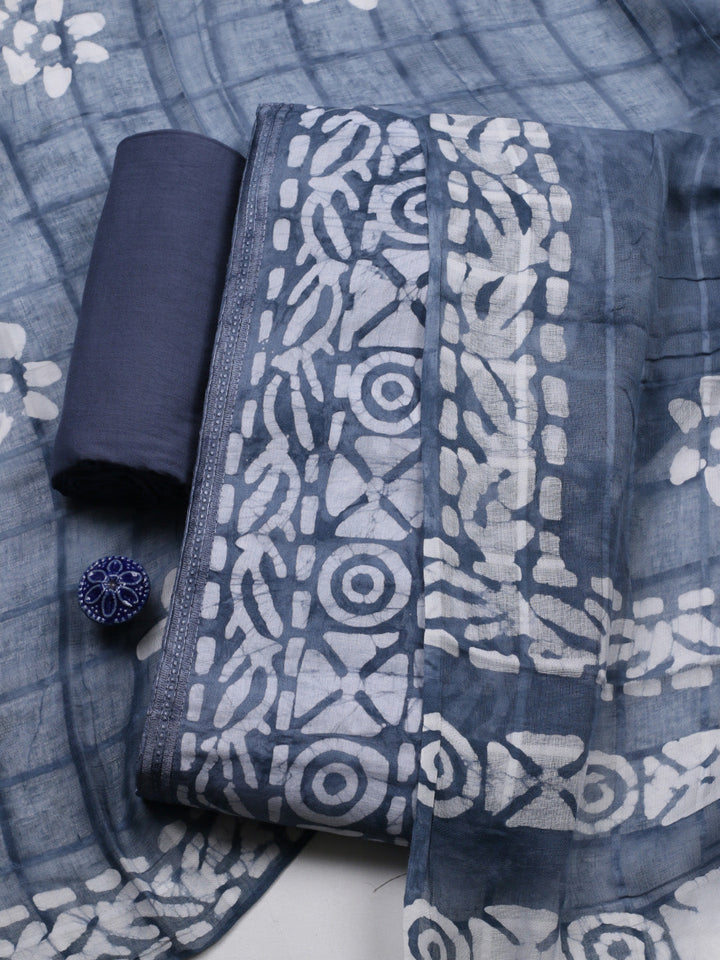 Printed Cotton Blend Unstitched Suit With Pant &amp; Dupatta