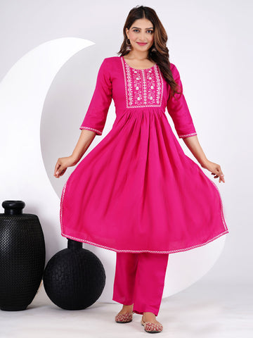 Neck Embroidery Rayon Kurta With Pants