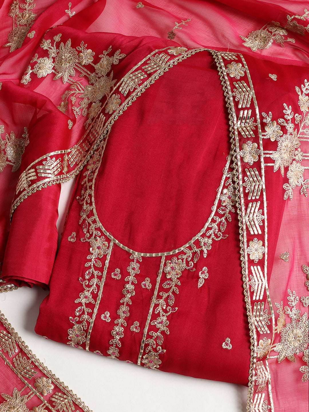 Embroidered Organza Unstitched Suit With Dupatta