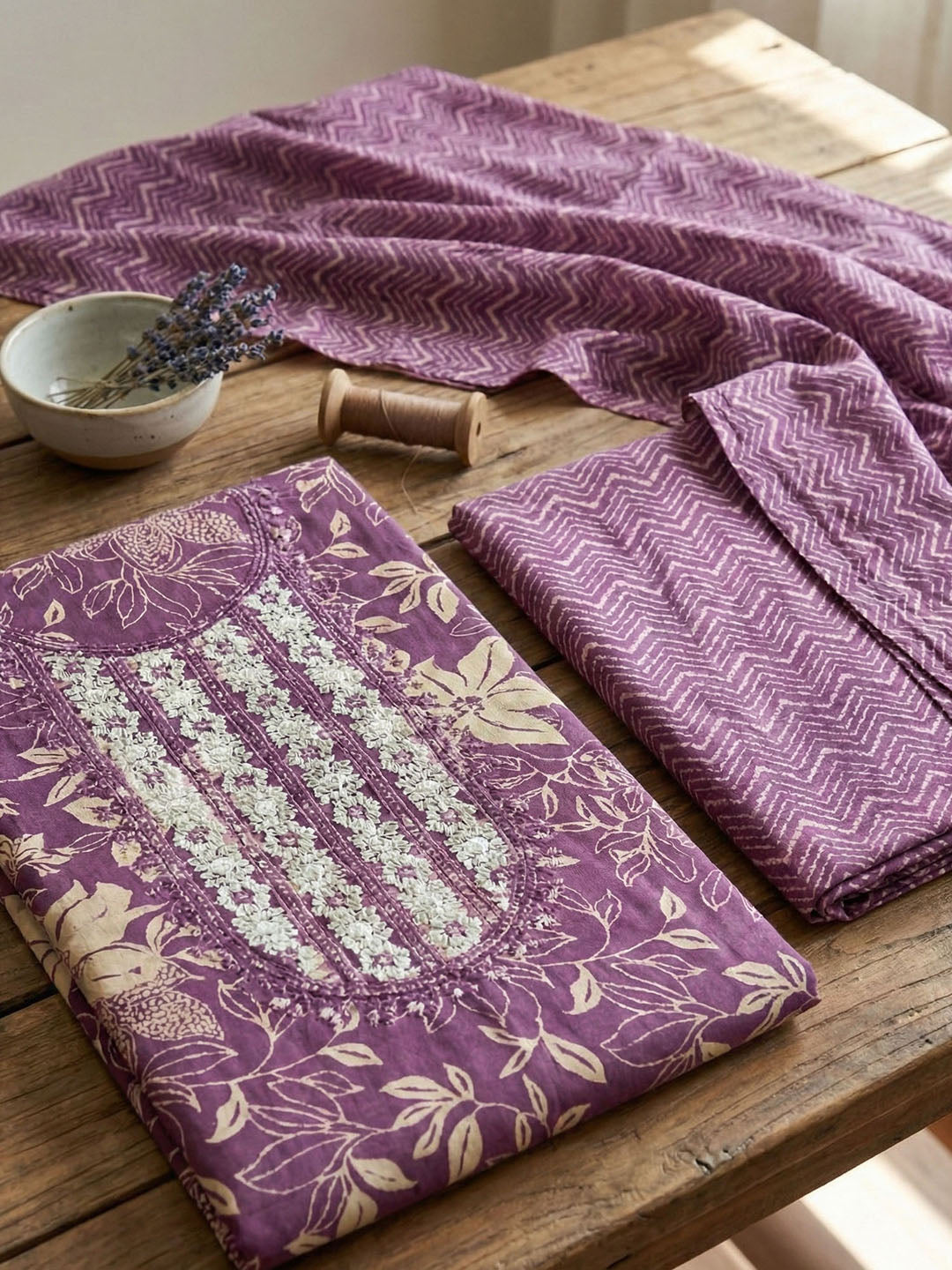 Embroidered Cotton Blend Unstitched Suit With Pant &amp; Dupatta