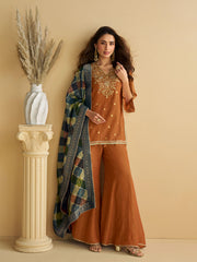 Embroidered Chinon Suit With Pant & Dupatta