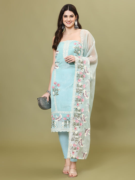 Neck Embroidered Organza Unstitched Suit Piece With Dupatta