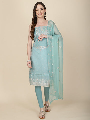 Embroidered Organza Unstitched Suit Piece With Dupatta