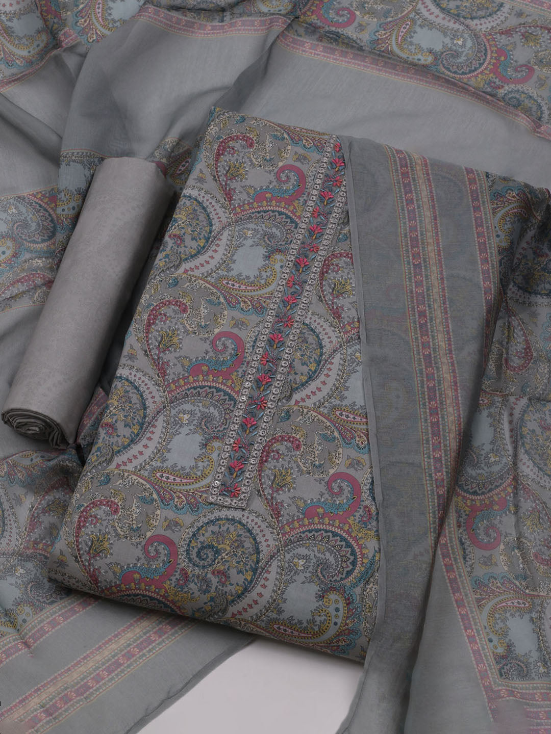Printed Cotton Blend Unstitched Suit With Dupatta