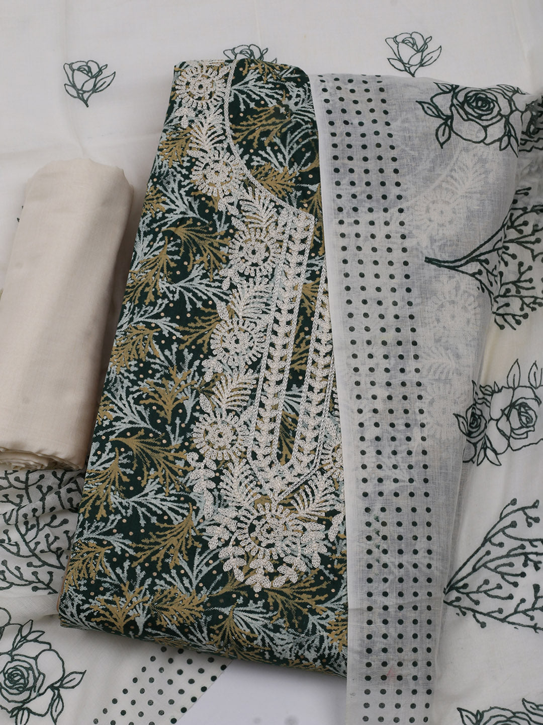 Neck Embroidered Cotton Blend Unstitched Suit With Dupatta