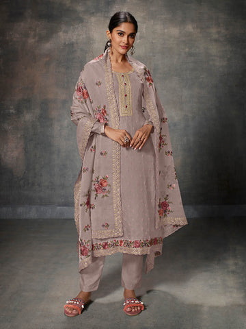 Neck Embroidered Organza Unstitched Suit Piece With Dupatta