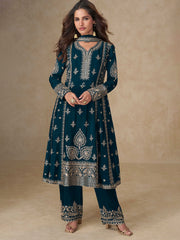 Embroidered Chinon Kurta With Pant & Dupatta