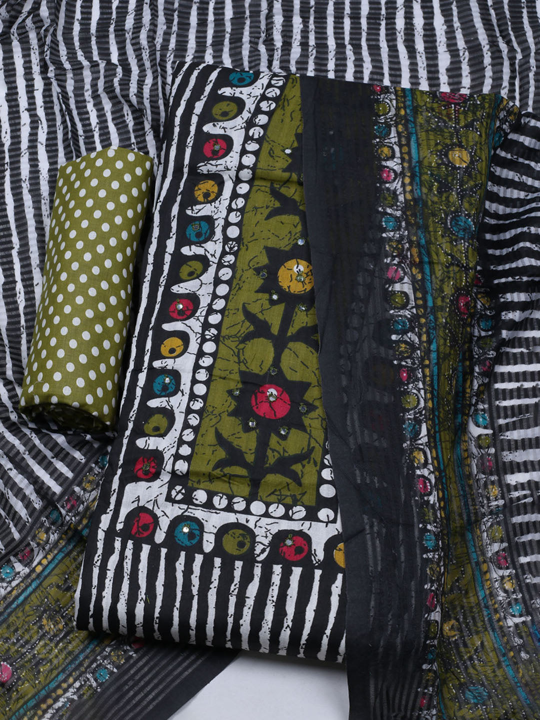 Printed Cotton Blend Unstitched Suit With Dupatta