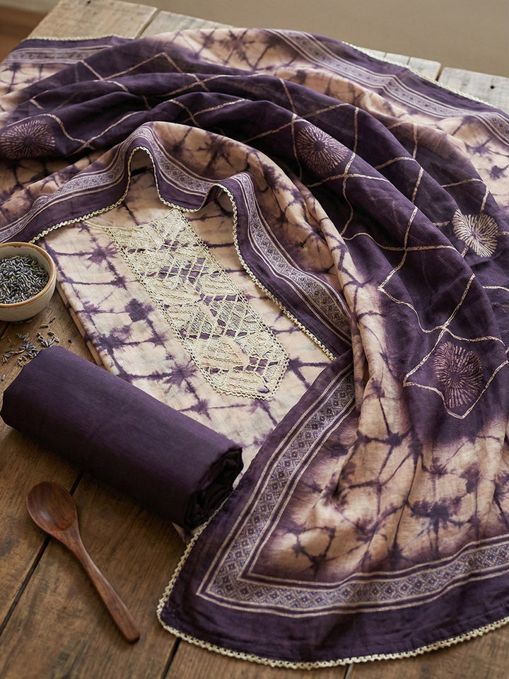 Embroidered Cotton Blend Unstitched Suit With Pant &amp; Dupatta