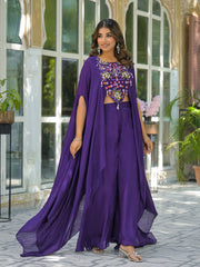 Embroidered Chinon Top With Plazzo