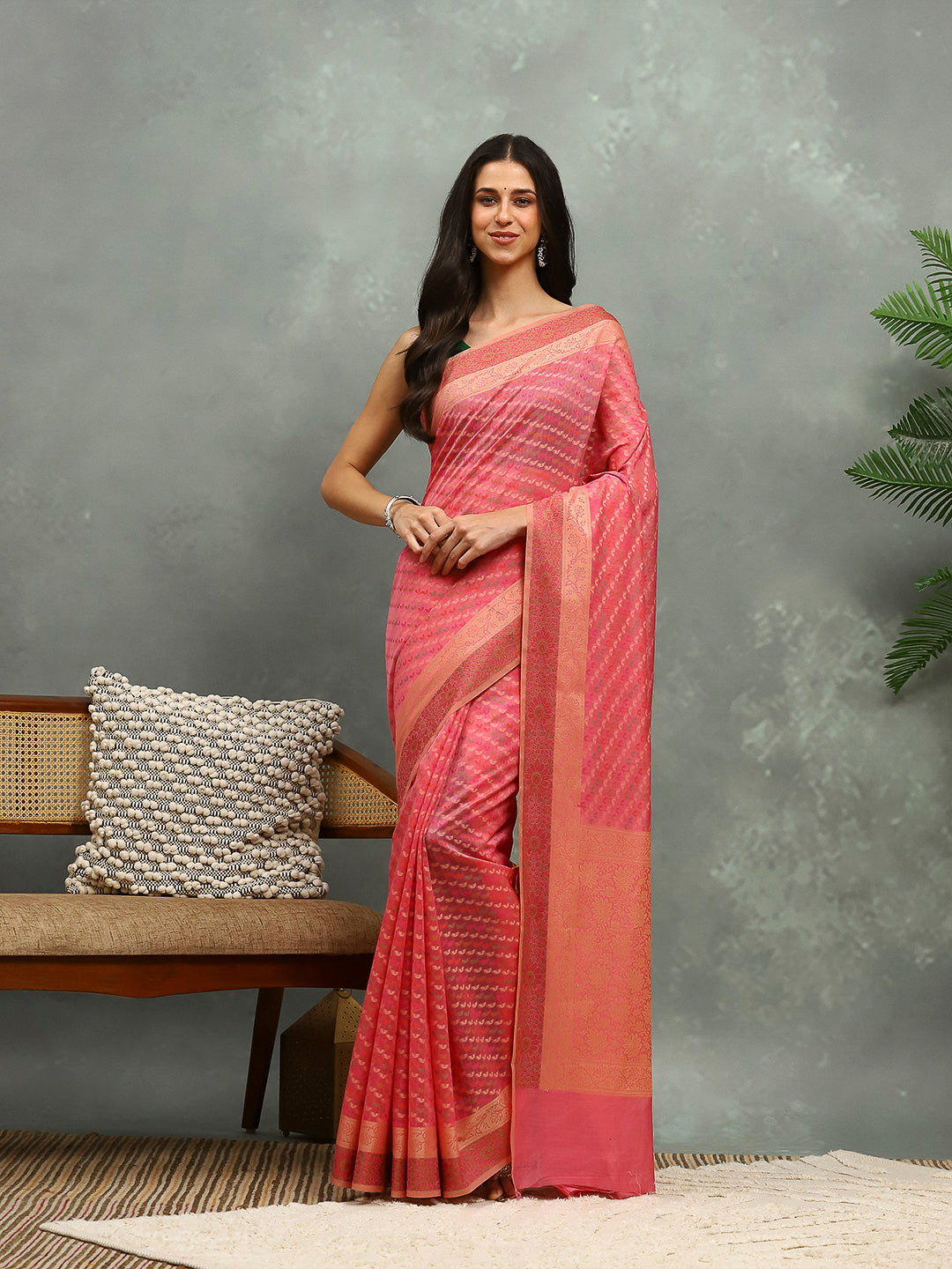 Resham Embroidered Cotton Blend Woven Saree