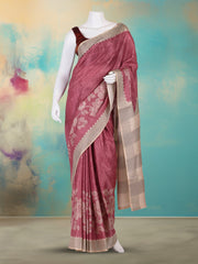 Printed Tussar Pink Saree