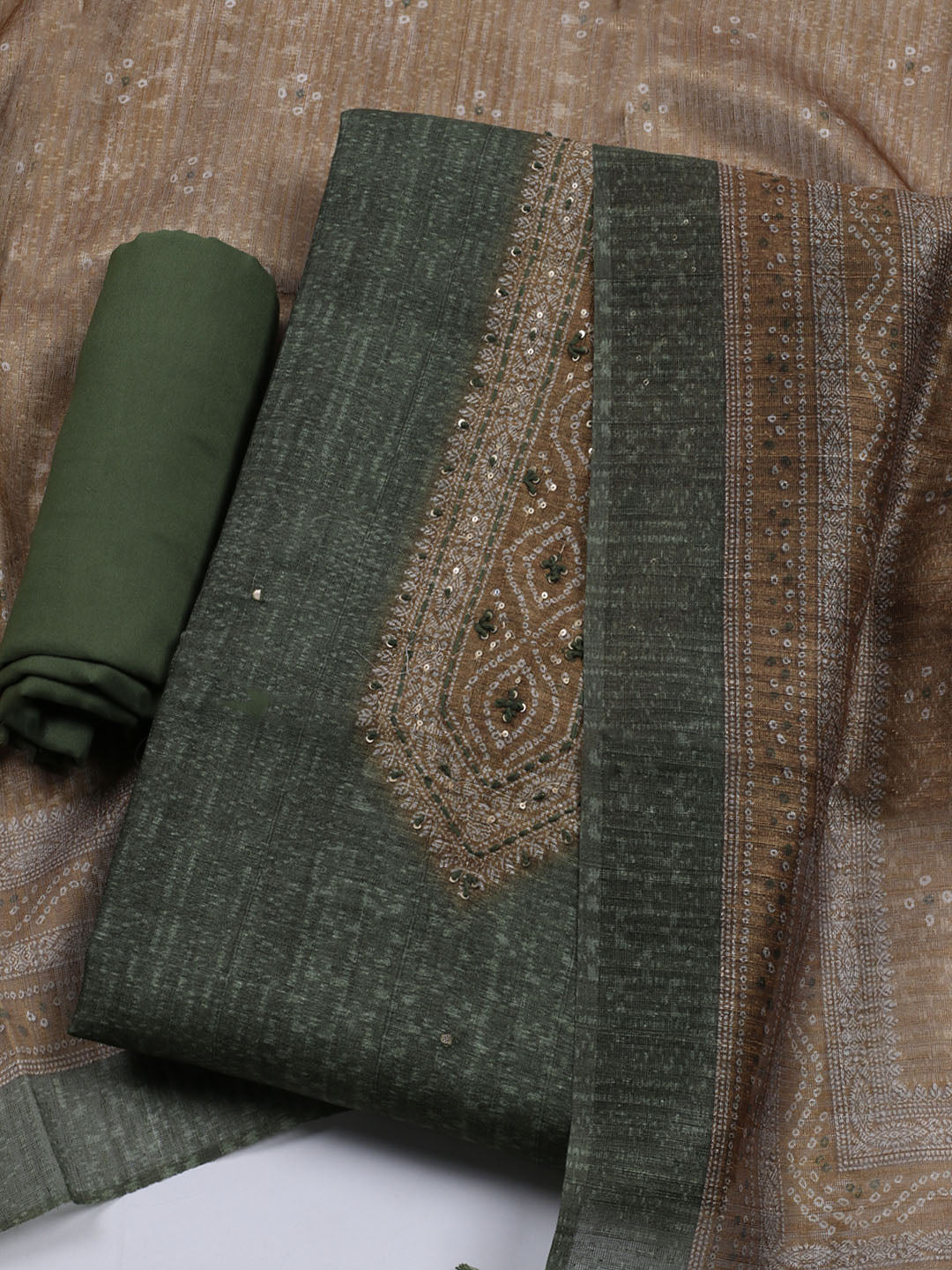 Printed Chanderi Unstitched Suit With Dupatta