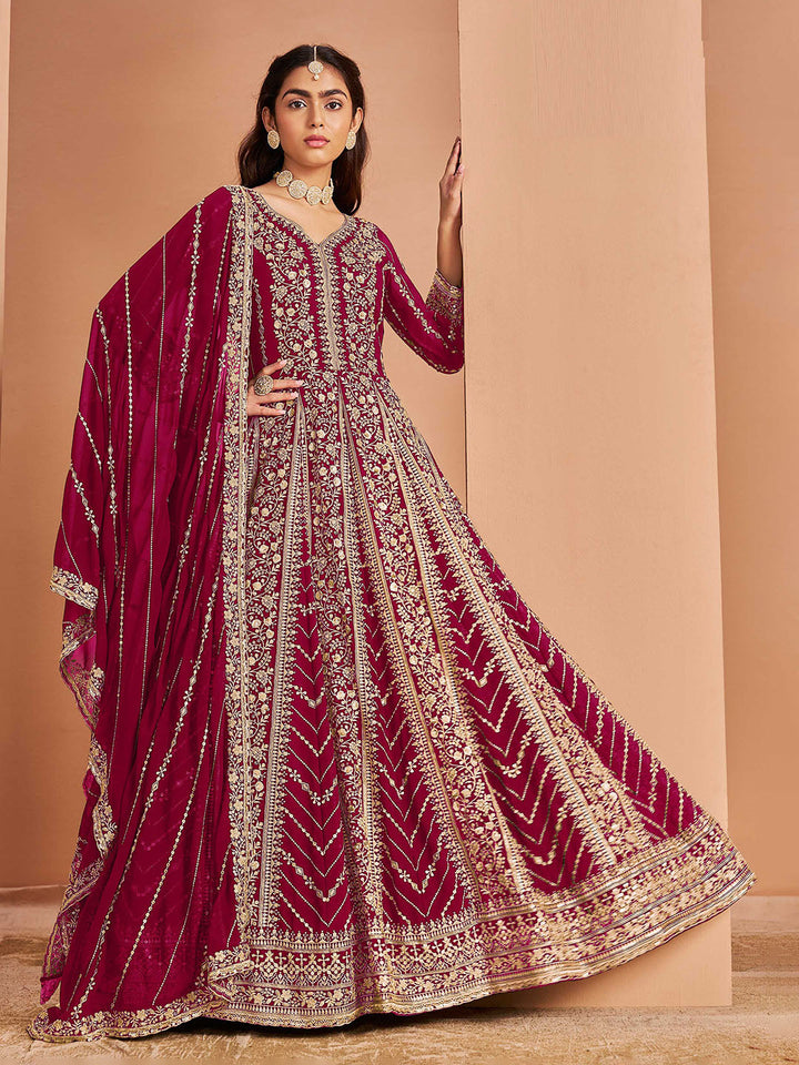 Embroidered Georgette Semi Stitched Suit With Pant &amp; Dupatta