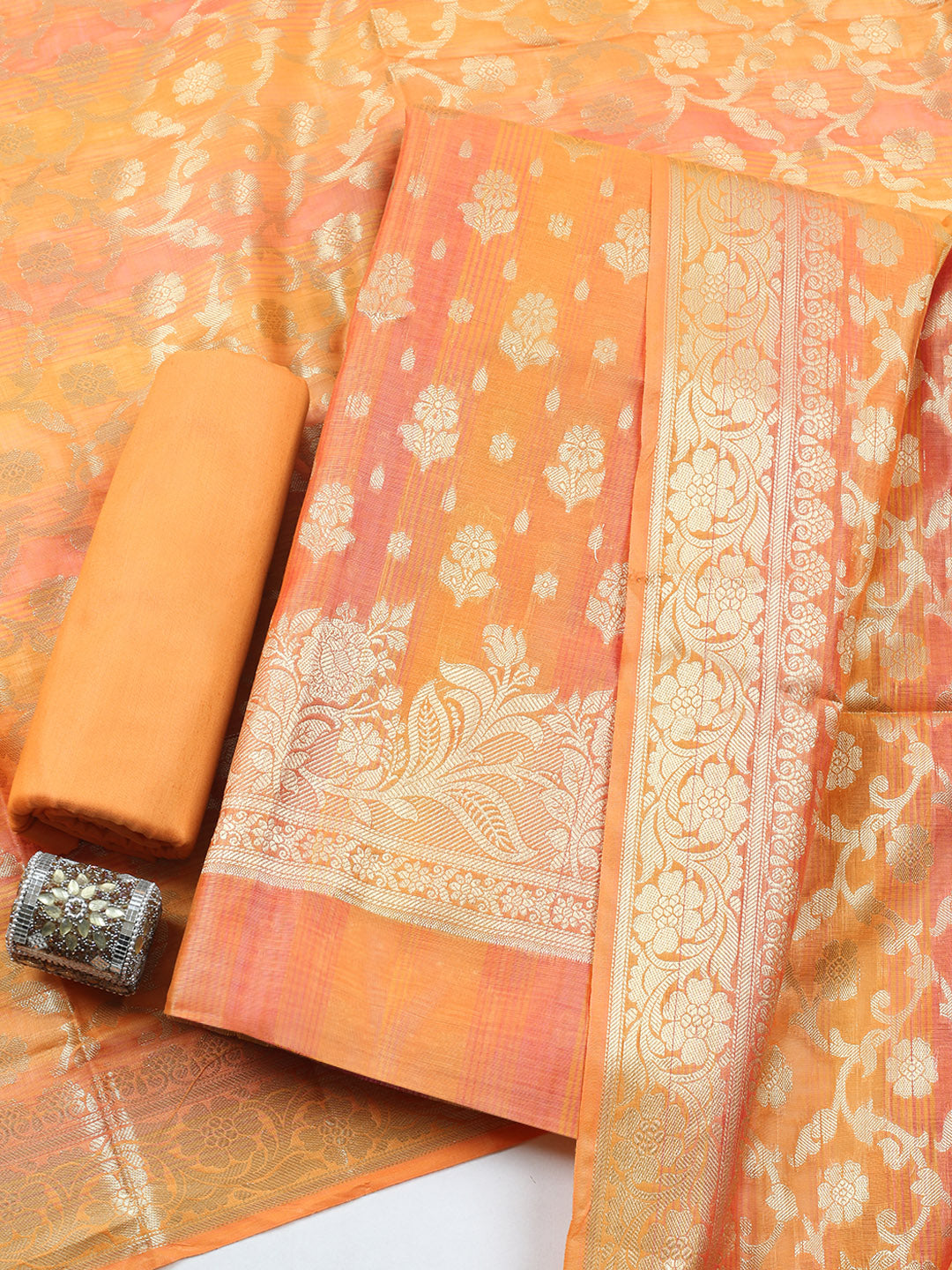 Woven Design Chanderi Unstitched Suit With Pant &amp; Dupatta