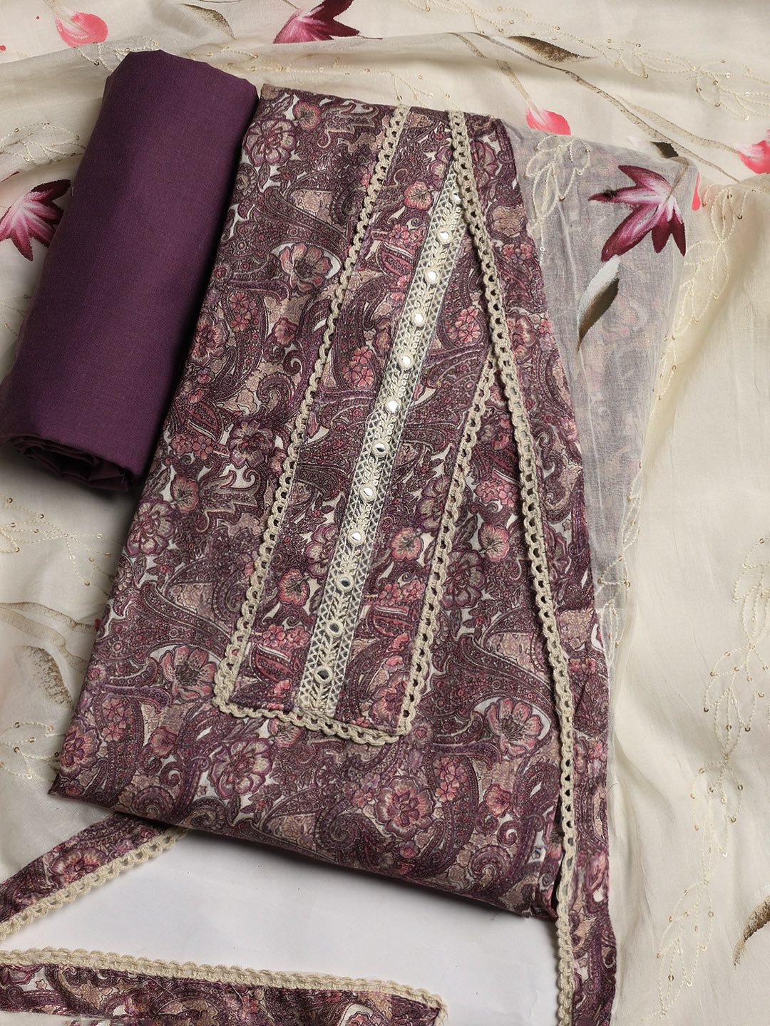 Embroidered Cotton Blend Unstitched Suit With Dupatta