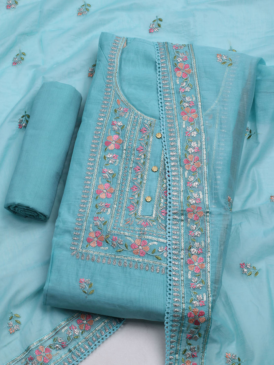 Embroidered Organza Unstitched Suit With Dupatta