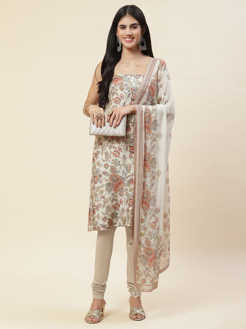 Floral Printed Cotton Unstitched Suit Piece With Dupatta