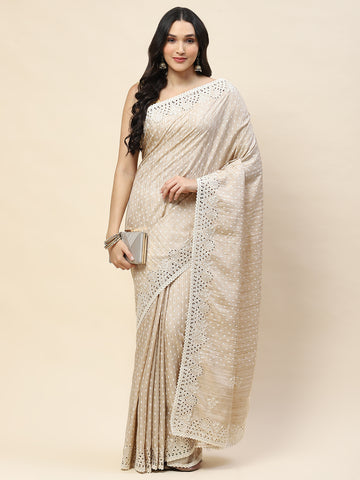 Straight Embroidery Printed Tussar Saree