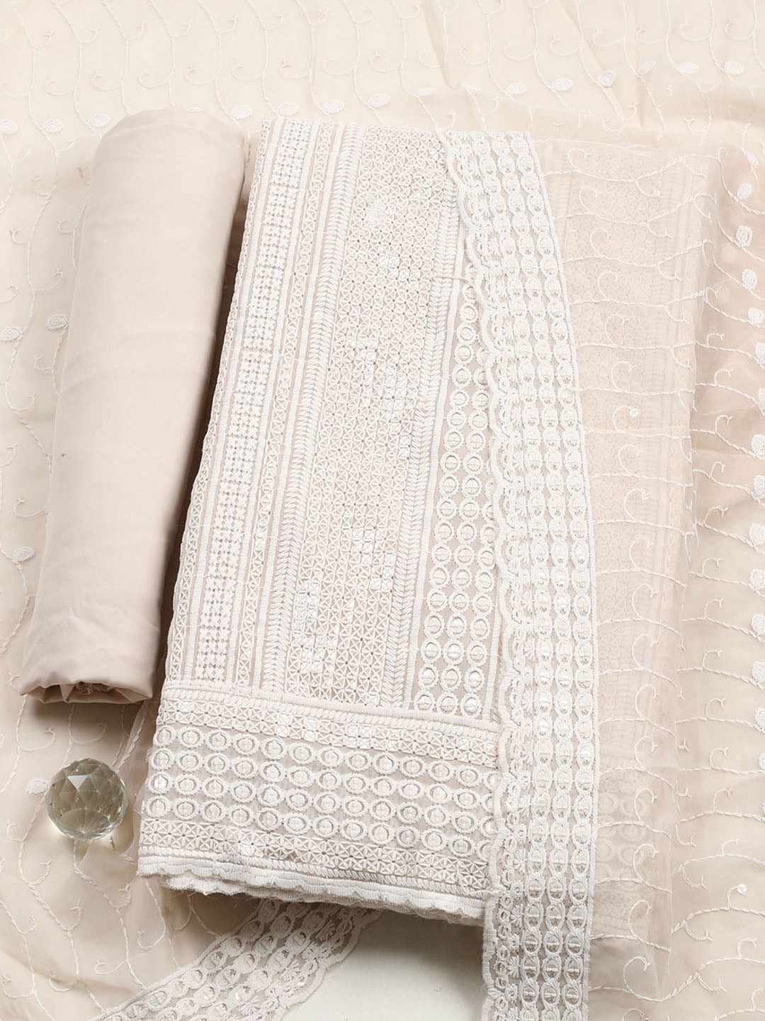 Embroidered Georgette Unstitched Suit With Pant &amp; Dupatta
