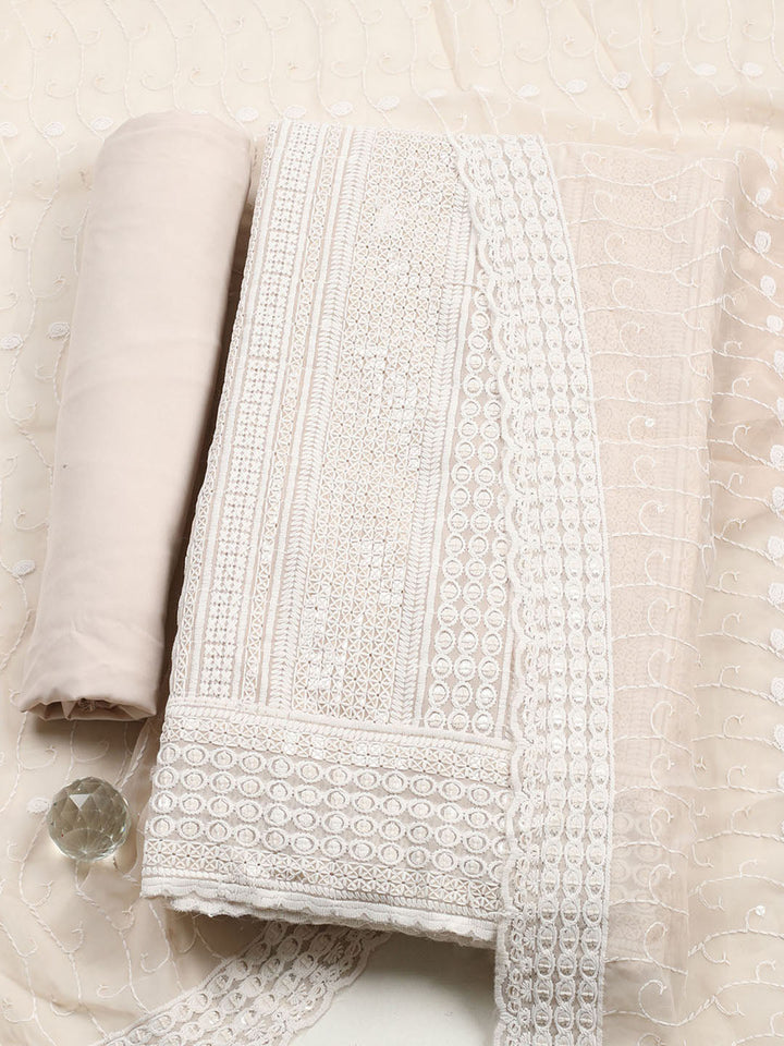 Embroidered Georgette Unstitched Suit With Pant &amp; Dupatta