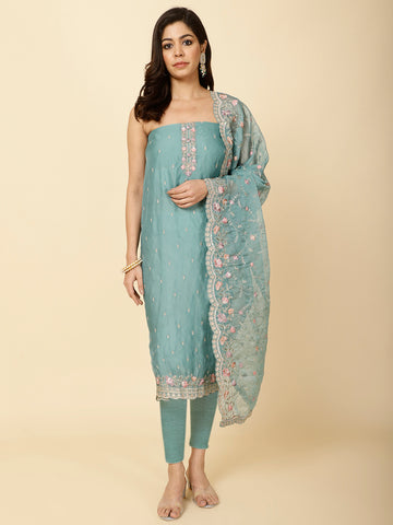 All Over Embroidery Organza Unstitched Suit Piece With Dupatta