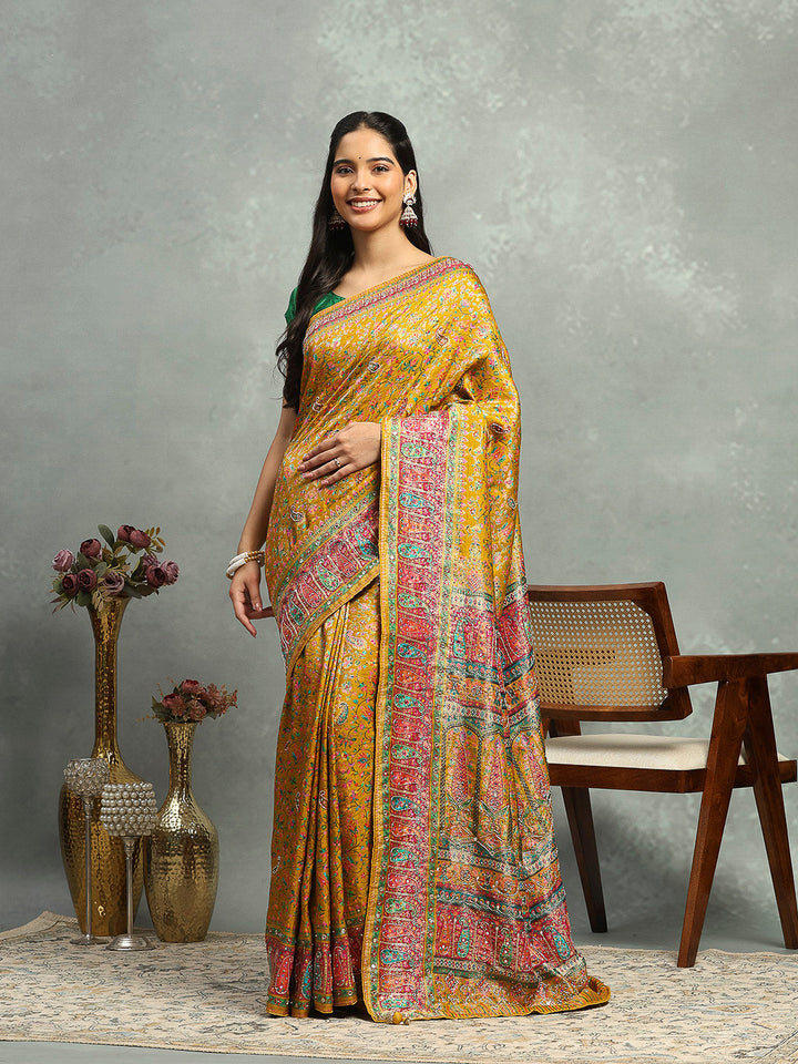 Floral Woven Embroidered Dola Silk Saree