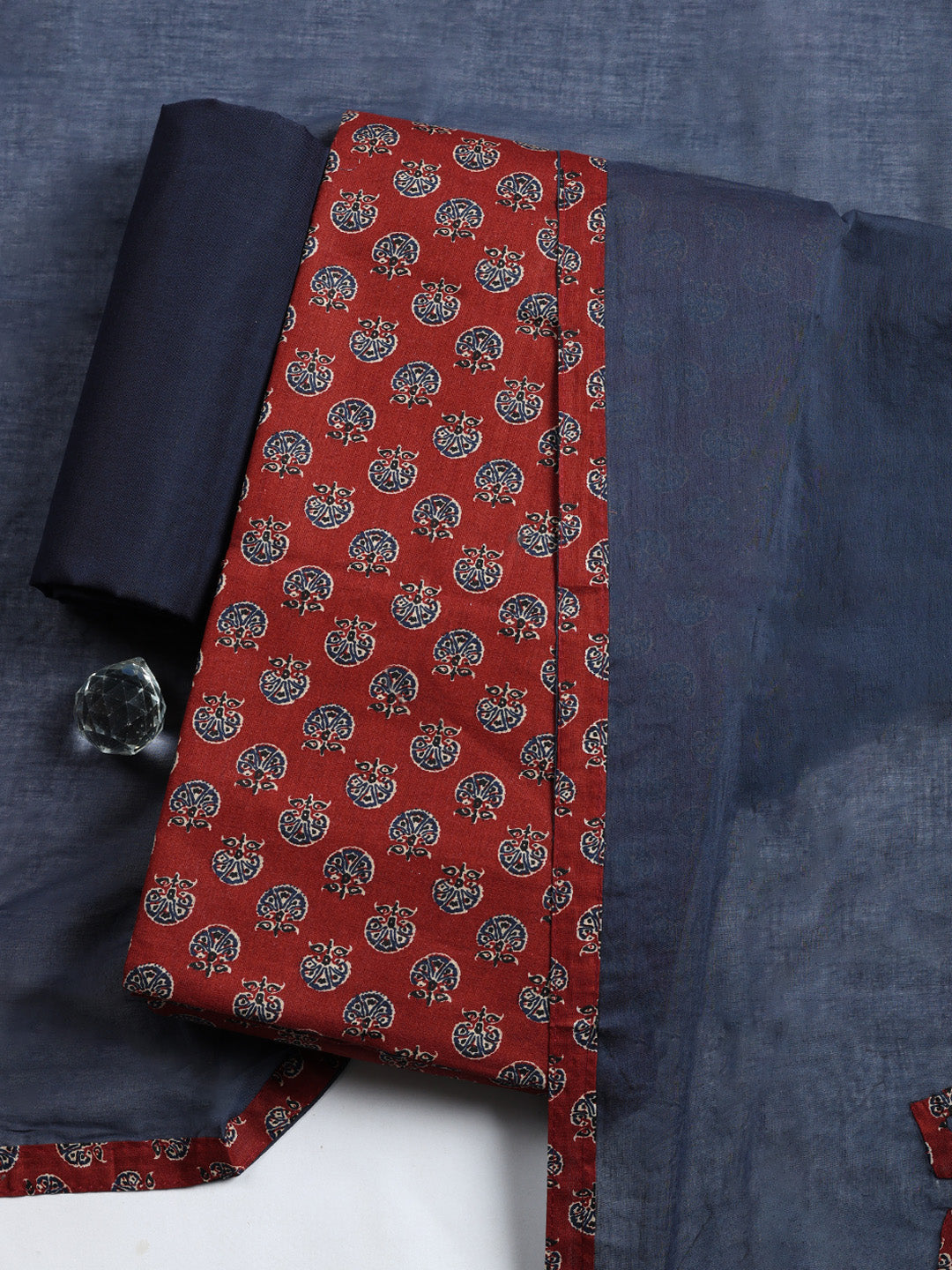 Printed Cotton Blend Unstitched Suit With Pant &amp; Dupatta