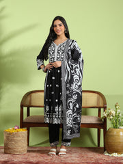 Embroidered Cotton Kurta With Pant & Dupatta