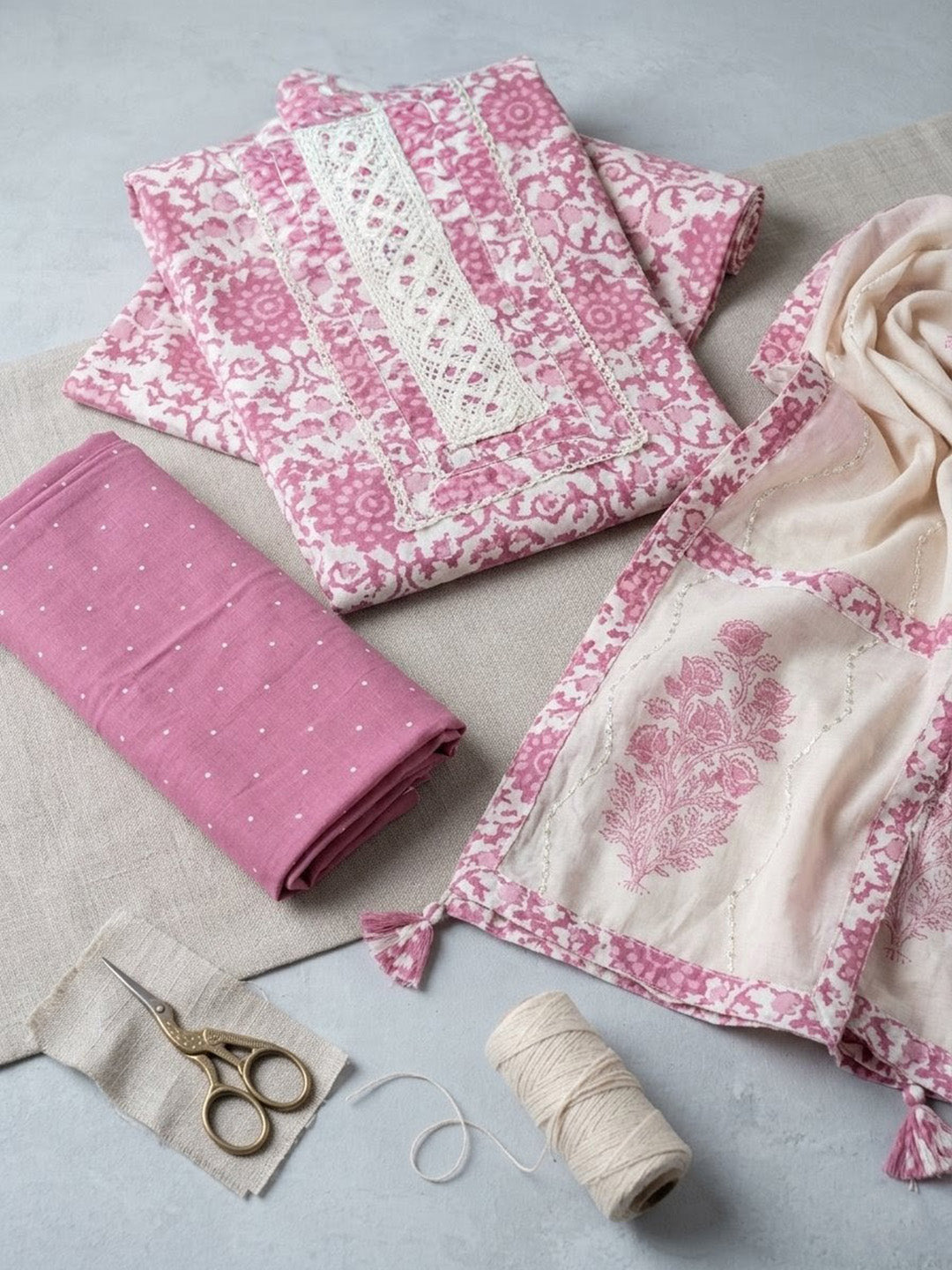 Embroidered Cotton Blend Unstitched Suit With Pant &amp; Dupatta